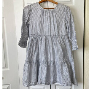 Crewcuts Girl's Silver Metallic Striped Cotton Blend Poplin Dress • Size 14 🗣